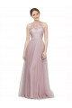 Light Lilac línea A Cuello de Corazón Tul Encaje Largo Vestidos de dama de honor Asequibles