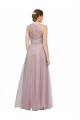 Light Lilac línea A Cuello de Corazón Tul Encaje Largo Vestidos de dama de honor Asequibles
