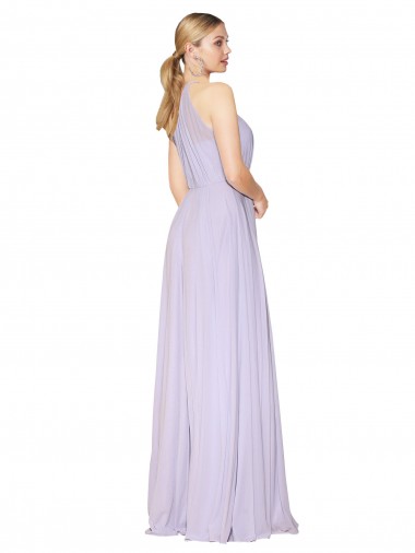Lila línea A Halter Cuello Alto Gasa Largo Formales Vestidos de dama de honor / Vestidos de fiesta