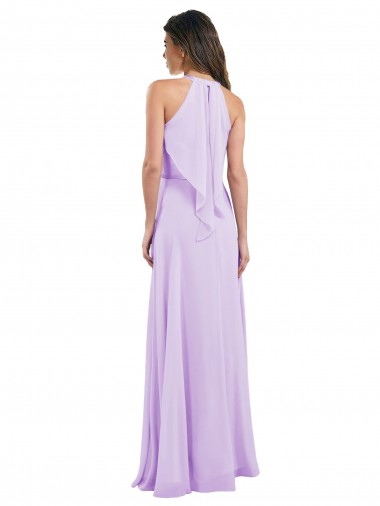 Lila línea A Halter Gasa Largo Vestidos de dama de honor
