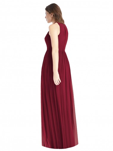 Lila línea A Halter Gasa Largo Vestidos de dama de honor