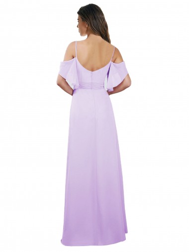 Lila línea A Hombros Descubiertos Tirantes espagueti Gasa Largo Vestidos de dama de honor