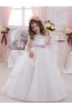 Marfil Barco Cola capilla Tul Encaje Largo vestidos de niña de las flores Asequibles