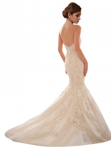 Marfil & Champán Sirena Cuello de Corazón Cola capilla Tul Encaje Vestidos de novia