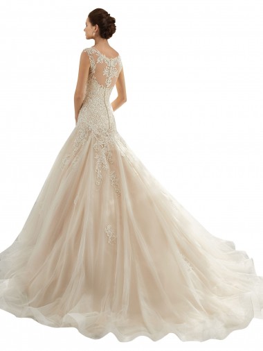 Marfil & Champán Sirena Cuello de Corazón Cola capilla Tul Encaje Vestidos de novia