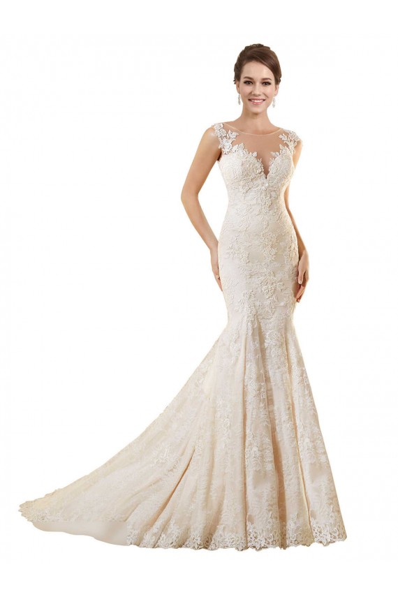 Marfil & Champán Sirena Ilusión Cola capilla Encaje Vestidos de novia Asequibles