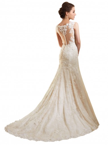 Marfil & Champán Sirena Ilusión Cola capilla Encaje Vestidos de novia