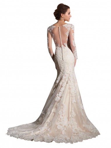 Marfil & Champán Sirena Ilusión Cola capilla Tul Encaje Vestidos de novia