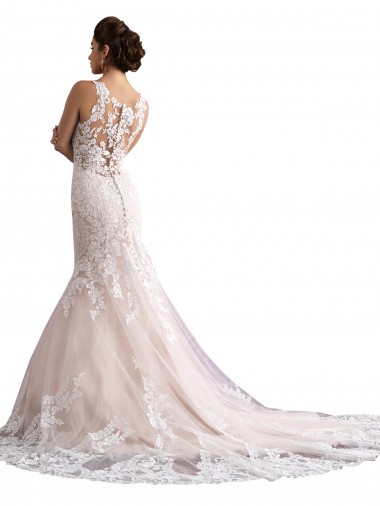 Marfil & Champán Sirena Ilusión Tren catedral Tul Encaje Vestidos de novia