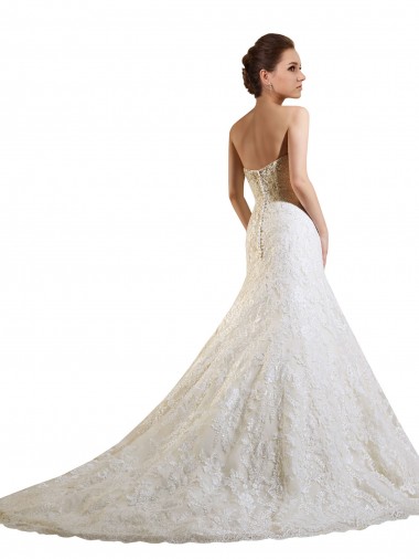 Marfil & Champán línea A Cuello de Corazón Cola capilla Encaje Vestidos de novia