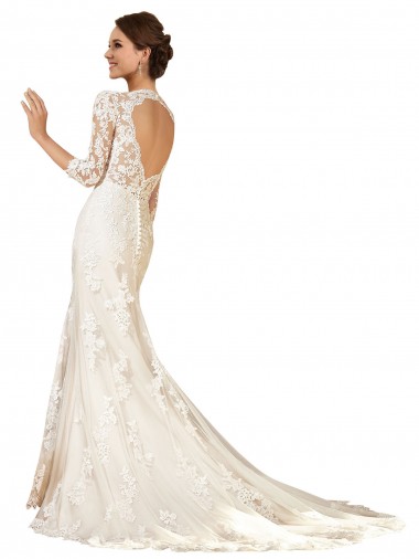 Marfil Cubierta Cuello de Corazón Cola capilla Encaje Vestidos de novia