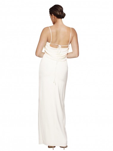 Marfil Cubierta Halter Cuello Alto Satén elástico Largo Formales Vestidos de dama de honor / Vestidos de fiesta