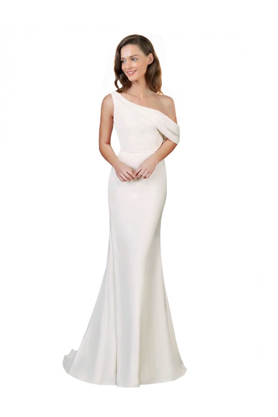 Marfil Cubierta Un Hombre Barrer tren Crepé Elástico Largo Formales Vestidos de dama de honor / Vestidos de fiesta Asequibles