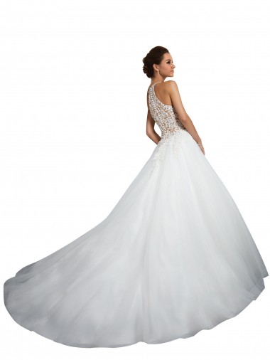 Marfil Cuello Alto Cola capilla Tul Encaje Vestidos de novia