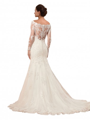 Marfil Sirena Barco Cola capilla Encaje Vestidos de novia