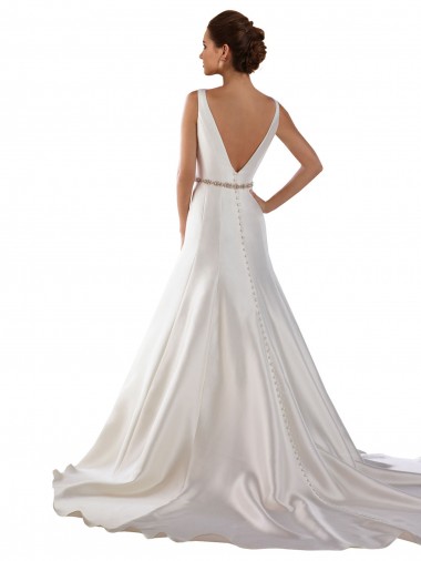 Marfil Sirena Barco Cola capilla Satén Vestidos de novia