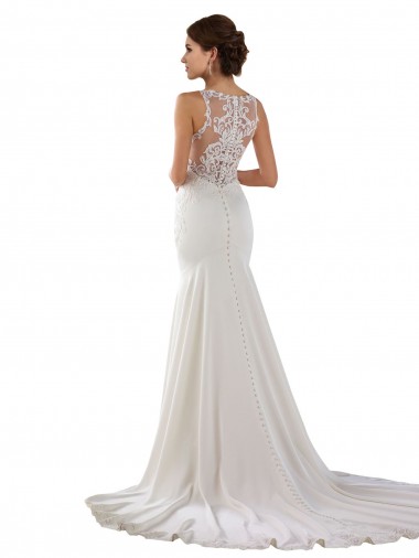 Marfil Sirena Cuello de Corazón Barrer tren Encaje Crepé Elástico Vestidos de novia