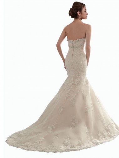 Marfil Sirena Cuello de Corazón Cola capilla Tul Encaje Clásico Vestidos de novia