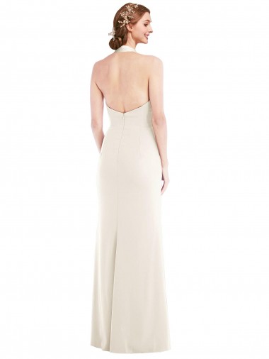 Marfil Trompeta Halter Crepé Elástico Largo Vestidos de dama de honor / Vestidos de fiesta