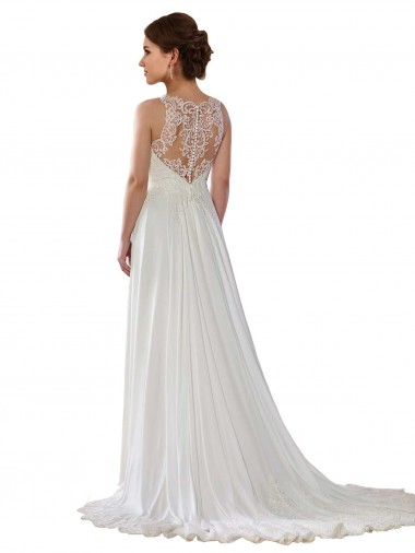 Marfil línea A Ilusión Barrer tren Gasa Boho Vestidos de novia