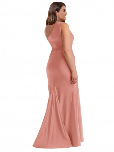 Melocotón de Georgia Sirena Un Hombre Satén sedoso Largo Formales Vestidos de dama de honor / Vestidos de fiesta