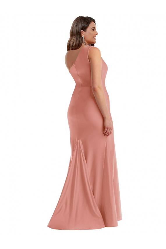 Melocotón de Georgia Sirena Un Hombre Satén sedoso Largo Formales Vestidos de dama de honor / Vestidos de fiesta Asequibles