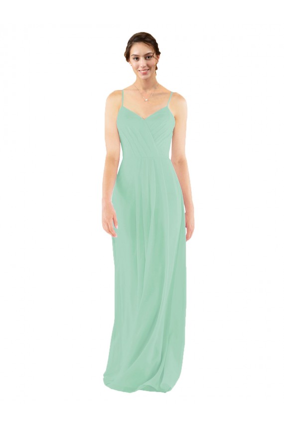 Menta Verde Cubierta Cuello en V Gasa Largo Vestidos de dama de honor Asequibles