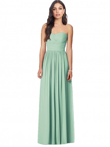 Menta Verde Trompeta Cuello de Corazón Sin tirantes Gasa Largo Vestidos de dama de honor Asequibles