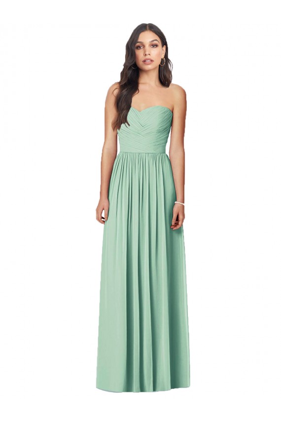 Menta Verde Trompeta Cuello de Corazón Sin tirantes Gasa Largo Vestidos de dama de honor Asequibles