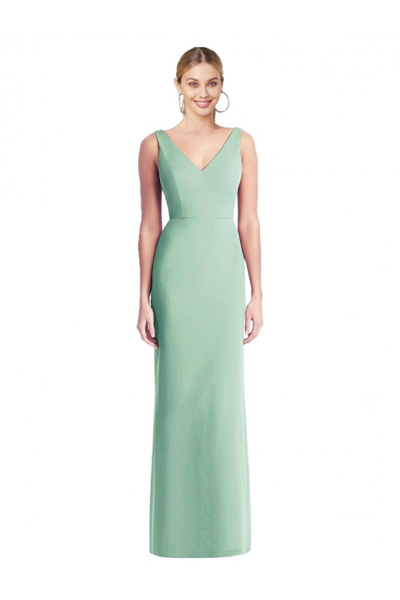 Menta Verde Trompeta Cuello en V Gasa Largo Vestidos de dama de honor Asequibles