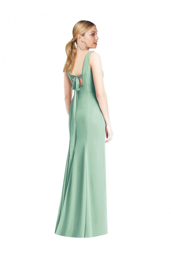 Menta Verde Trompeta Cuello en V Gasa Largo Vestidos de dama de honor Asequibles