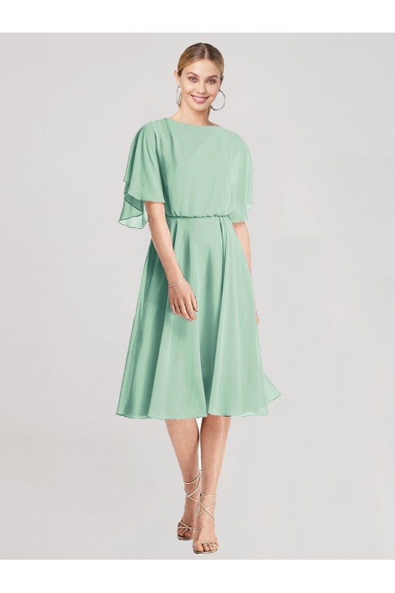 Menta Verde línea A Gasa Corto Vestidos de dama de honor Asequibles