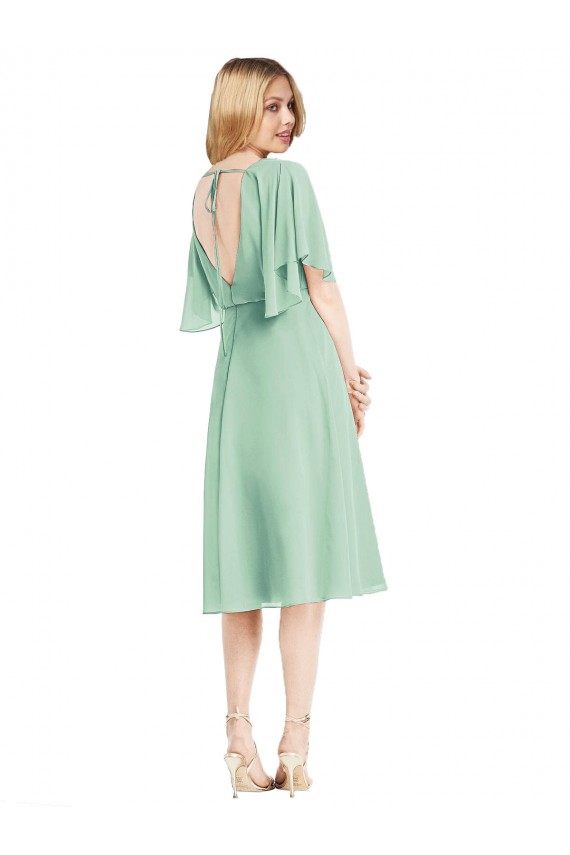 Menta Verde línea A Gasa Corto Vestidos de dama de honor Asequibles