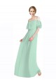 Menta Verde línea A Hombros Descubiertos Tirantes espagueti Gasa Largo Vestidos de dama de honor Asequibles