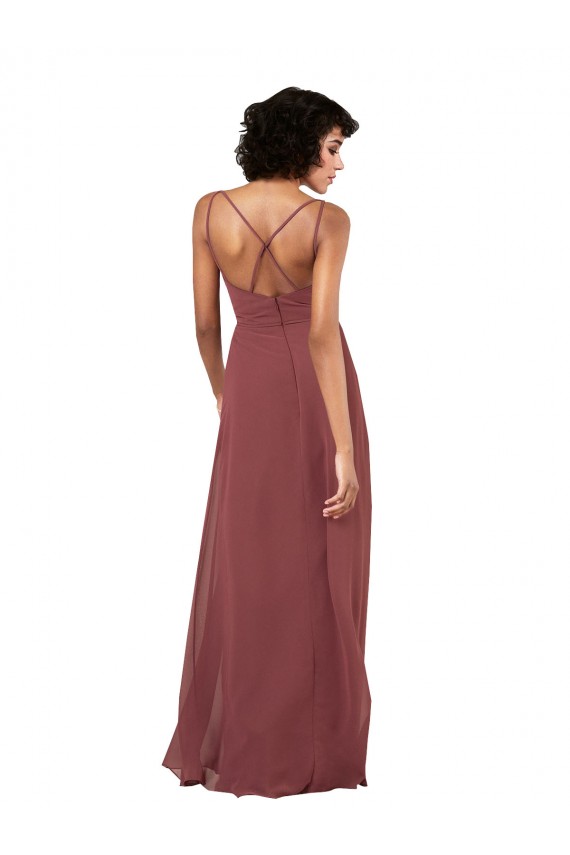 Negro Columna Cuello en V Gasa Largo Formales Vestidos de dama de honor / Vestidos de noche Asequibles