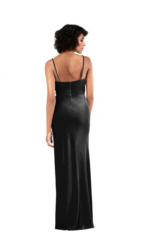 Negro Columna Terciopelo Elástico Largo Formales Vestidos de dama de honor / Vestidos de fiesta Asequibles