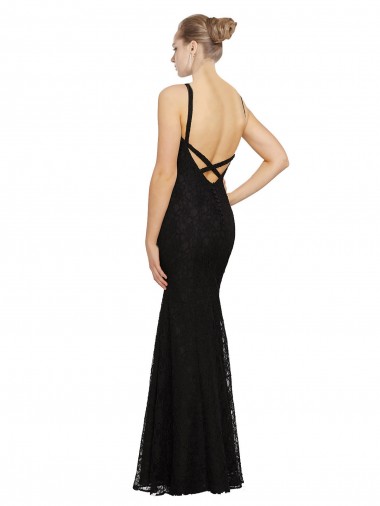 Negro Cubierta Cuello joya Encaje Largo Vestidos de dama de honor