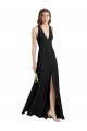 Negro Cubierta Halter Cuello en V Crepé Elástico Largo Formales Vestidos de dama de honor / Vestidos de fiesta Asequibles