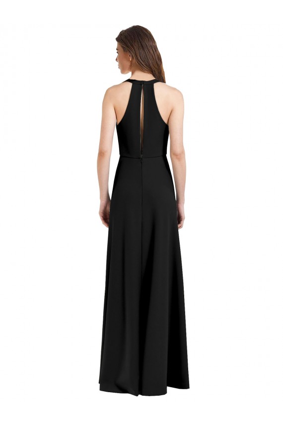 Negro Cubierta Halter Cuello en V Crepé Elástico Largo Formales Vestidos de dama de honor / Vestidos de fiesta Asequibles