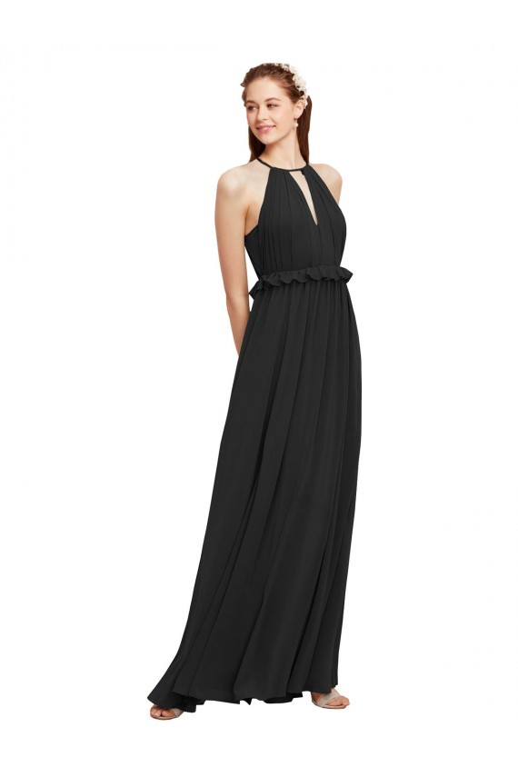 Negro Cubierta Halter Gasa Largo Vestidos de dama de honor Asequibles