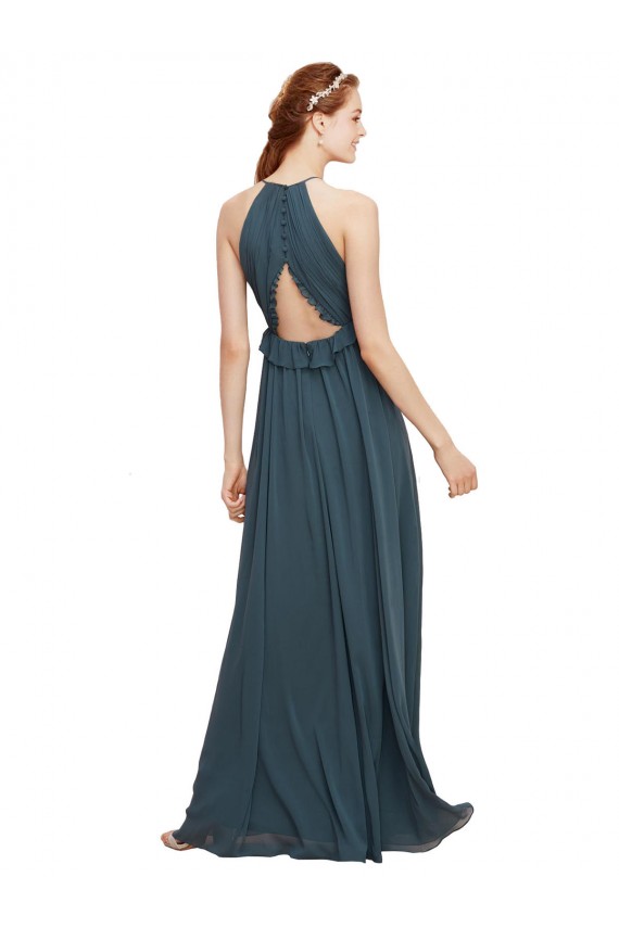 Negro Cubierta Halter Gasa Largo Vestidos de dama de honor Asequibles