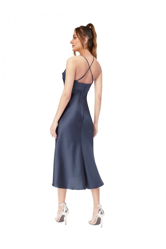 Negro Cubierta Midi Satén sedoso Corto Asimétrico Formales Vestidos de dama de honor / Vestidos de fiesta / Vestidos de cóctel Asequibles