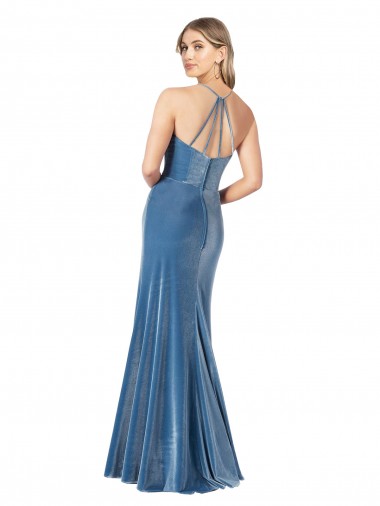 Negro Cubierta Tirantes espagueti Cuello joya Terciopelo Elástico Largo Formales Vestidos de dama de honor / Vestidos de fiesta