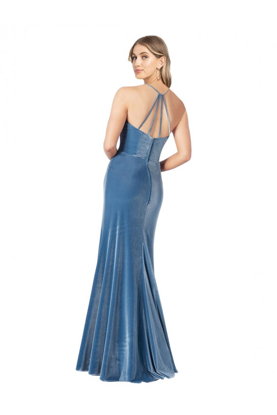 Negro Cubierta Tirantes espagueti Cuello joya Terciopelo Elástico Largo Formales Vestidos de dama de honor / Vestidos de fiesta Asequibles