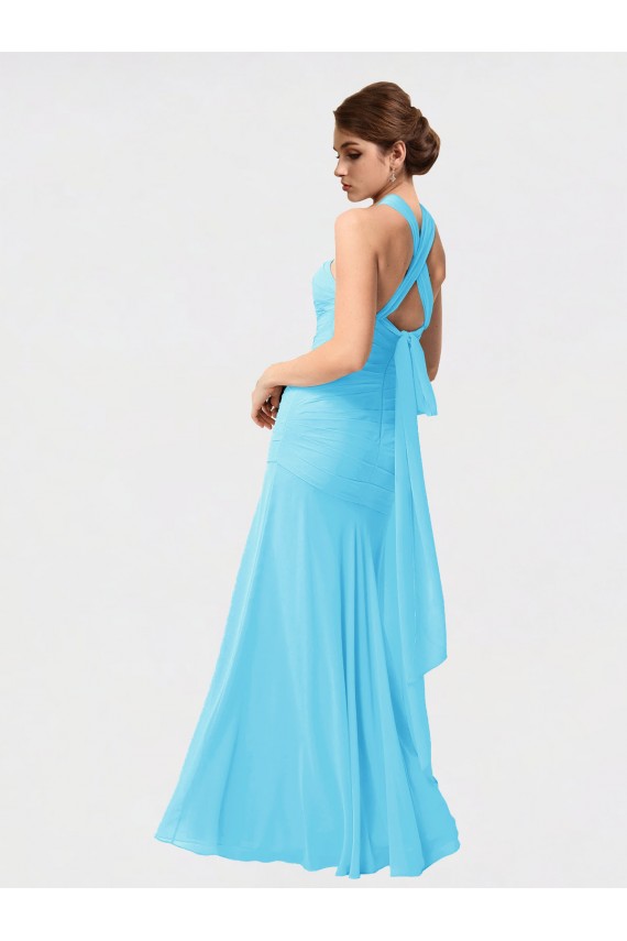 Negro Sirena Halter Gasa Largo Vestidos de dama de honor Asequibles