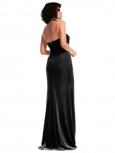Negro Sirena Halter Terciopelo Elástico Largo Formales Vestidos de dama de honor / Vestidos de fiesta