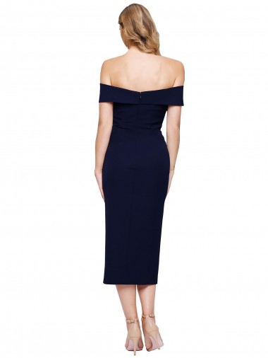 Azul marina oscuro Sirena Hombros Descubiertos Midi Crepé Elástico Corto Formales Vestidos de dama de honor / Vestidos de fiesta / Vestidos de cóctel