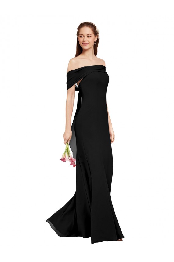 Negro Sirena Hombros Descubiertos Gasa Largo Vestidos de dama de honor / Vestidos de fiesta Asequibles