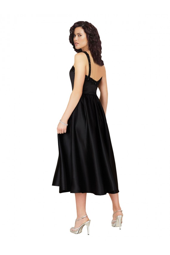 Negro línea A Cuadrado Satén Corto Vestidos de dama de honor / Vestidos de fiesta / Vestidos de cóctel Asequibles