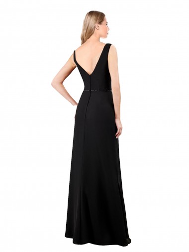 Negro línea A Cuello en V Gasa Largo Vestidos de dama de honor / Vestidos de fiesta